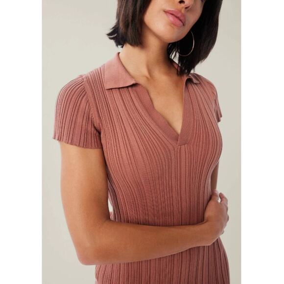 Lita By Ciara Women's Cinnamon Cotton Blend Ribbed Mini Polo Dress Size XL - Picture 1 of 6